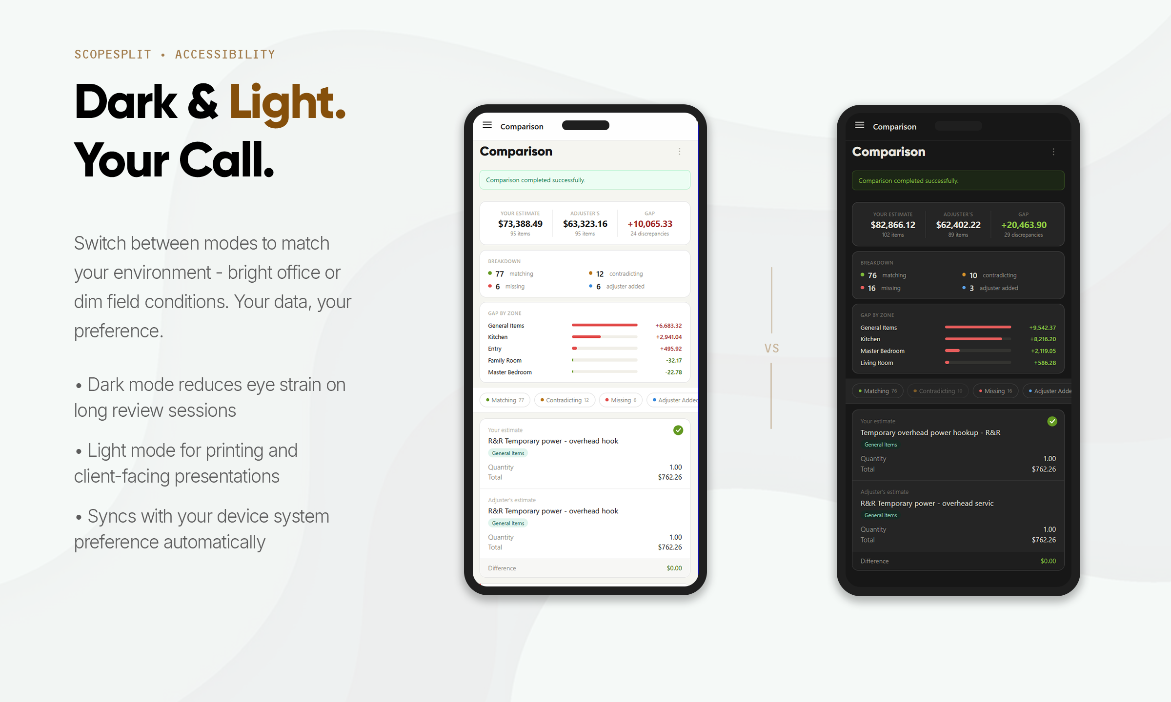 ScopeSplit app comparison interface